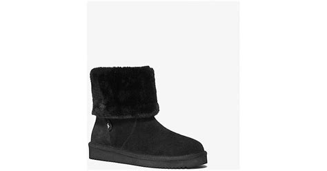 Michael Kors Julia Faux Fur Trim Suede Boot in Black 